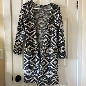 Papillon woven open duster cardigan boho Aztec Ikat type print